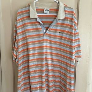 Lacoste Orange and Gray Polo Shirt Classic Striped Design